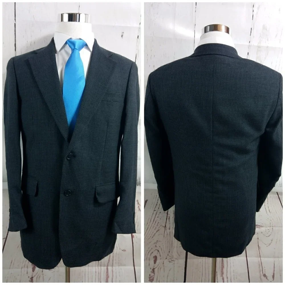 John Weitz Studio 38R 2 Button Blue Black Check Suit Blazer Sport Coat